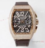 Swiss Grade One Copy Franck Muller Vanguard Yachting V45 Seagull 7750 Watch Diamond Case Brown Dial